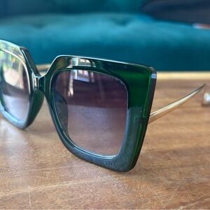 Green Square Frame Gold & Pearl Embellished Gradient Lens Sunglasses